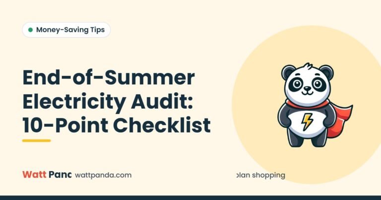 End-of-Summer Electricity Audit: 10-Point Checklist – Watt Panda guide illustration with the Watt Panda mascot