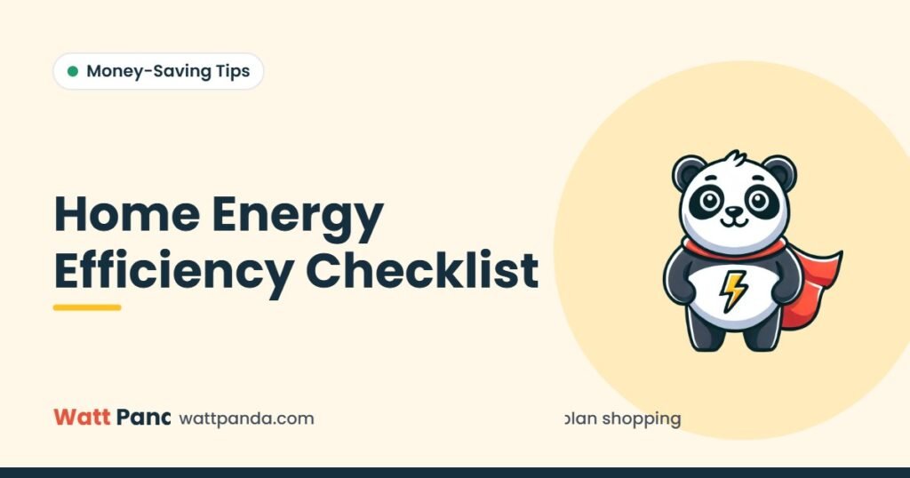 Home Energy Efficiency Checklist – Watt Panda guide illustration with the Watt Panda mascot