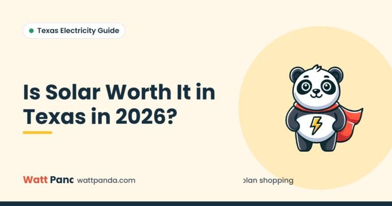 Is Solar Worth It in Texas in 2026? – Watt Panda guide illustration with the Watt Panda mascot
