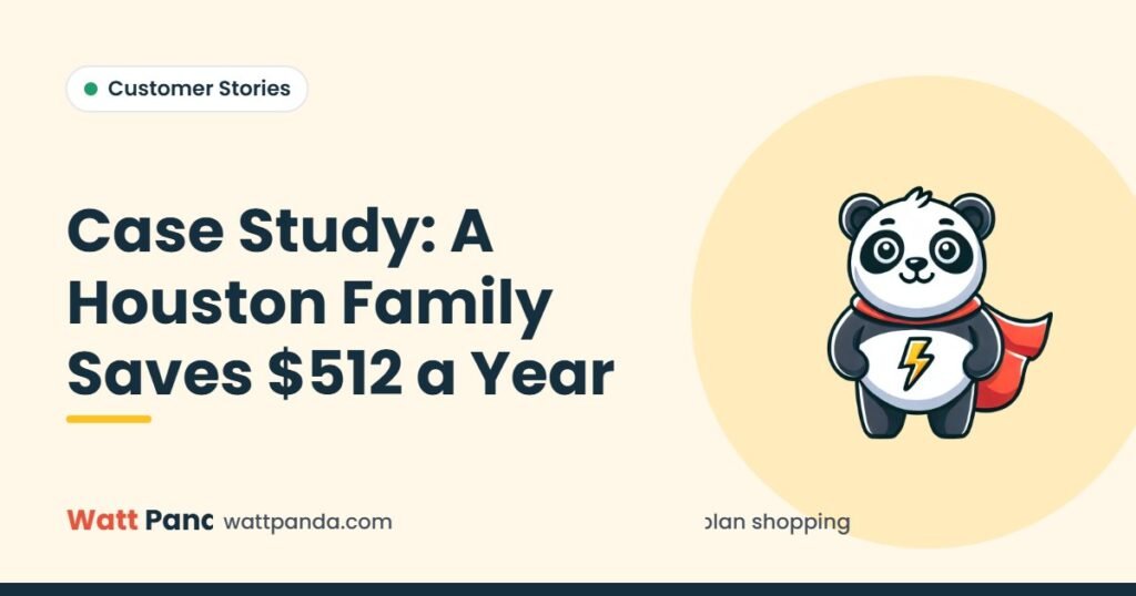 Case Study: A Houston Family Saves $512 a Year – Watt Panda guide illustration with the Watt Panda mascot