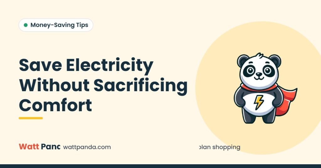 Save Electricity Without Sacrificing Comfort – Watt Panda guide illustration with the Watt Panda mascot