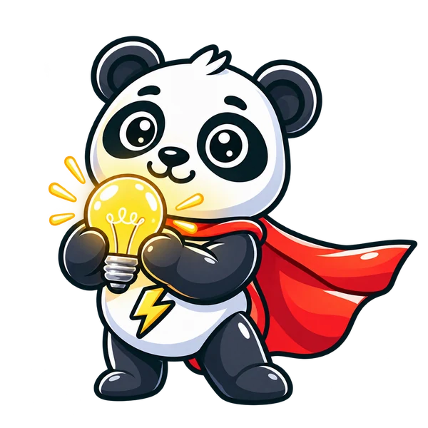Wattson the Watt Panda mascot holding a glowing light bulb