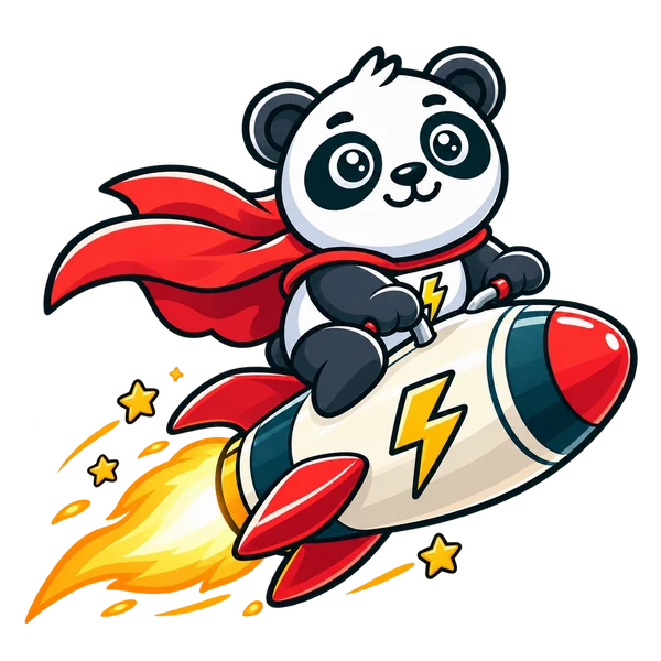 Wattson the Watt Panda mascot riding a rocket